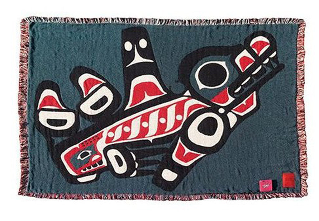 Joe Mandur, Jr.© "Killer Whale" NW Native Art Tapestry Cotton Throw Blanket
