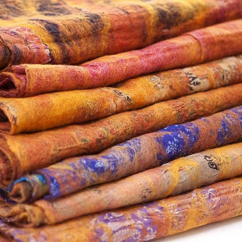 Marigold Vintage Sari Felted Wool-Silk Scarf - One-of-a-Kind - 
 - 5
