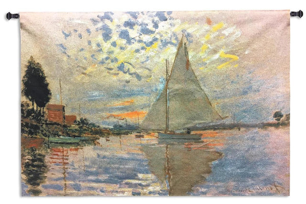 Claude Monet© Sailboat At Le Petit Gennevilliers Wall Tapestry|3 Sizes