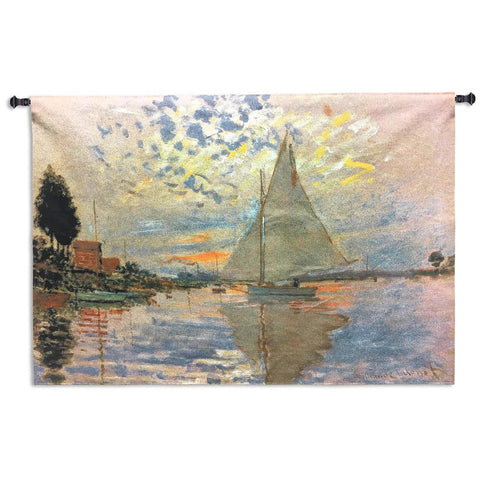 Claude Monet© Sailboat At Le Petit Gennevilliers Wall Tapestry|3 Sizes