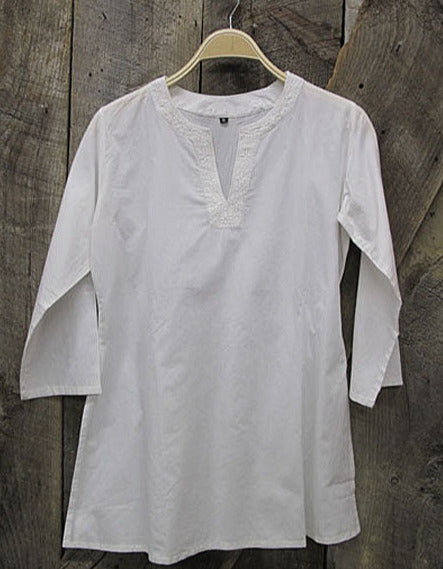 White Montserrat Cotton Kurti Tunic - White w/Embroidery