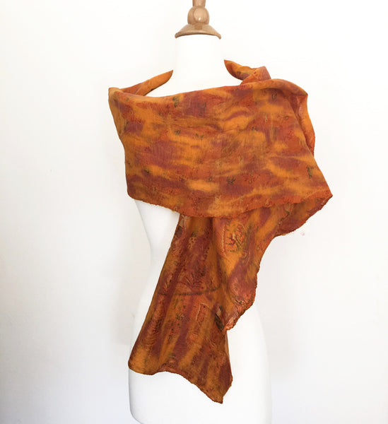Marigold Vintage Sari Felted Wool-Silk Scarf - One-of-a-Kind - 
 - 1