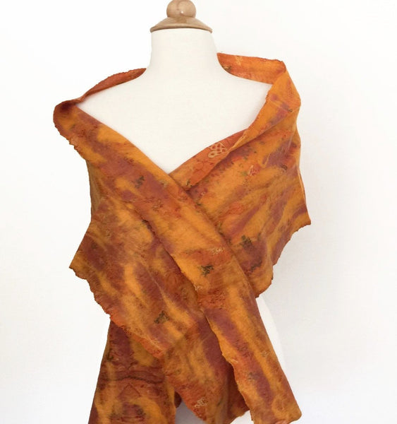 Marigold Vintage Sari Felted Wool-Silk Scarf - One-of-a-Kind - 
 - 2