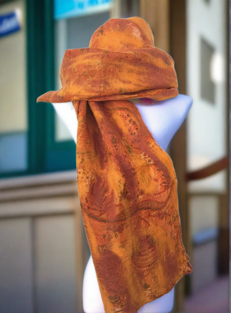 Marigold Vintage Sari Felted Wool-Silk Scarf|One-of-a-Kind Wearable Art