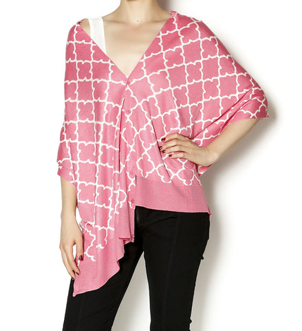 Papillon Bamboo The Eloise Pink/White Scarf-Shawl-Cardigan 3 in 1
