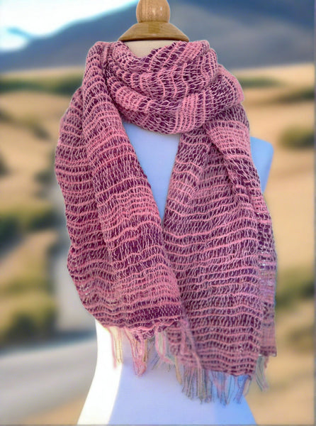 Handwoven Open Weave Cotton Scarf - Pink-Purple