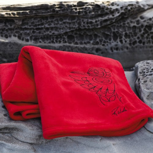 Randy Wisla© "Hummingbird" Embroidered Plush Velura™ Throw - Red