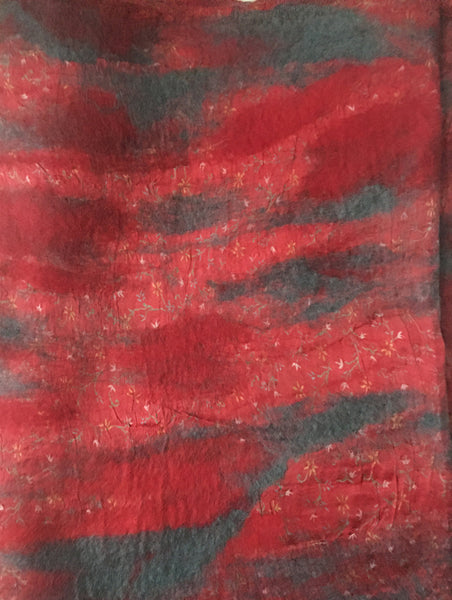 Red-Gray Nuno Felted Merino Wool-Sari Silk Scarf|One-of-a-Kind Wearable Art