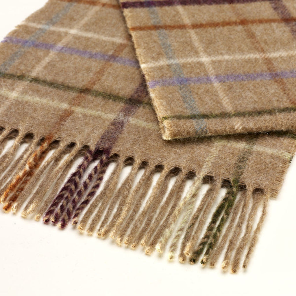 100% Merino Lambswool British Scarf - Camel Litton Windowpane - 
 - 1