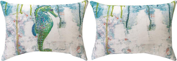 Jewels Of The Sea Seahorse Indoor-Outdoor Reversible Rectangle Pillow by Lori Siebert©