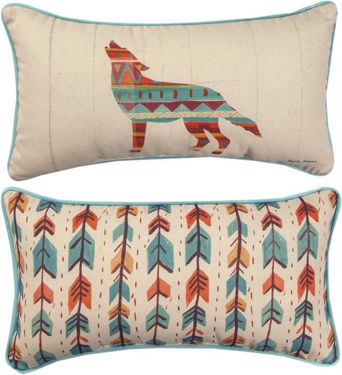 Southwest Vibes Wolf Reversible Rectangle Accent Pillow by Farida Zaman©