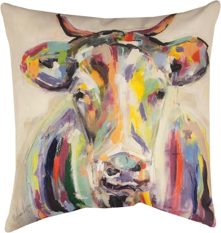 Artsy Cow Indoor-Outdoor Pillow by Melissa Lyon©