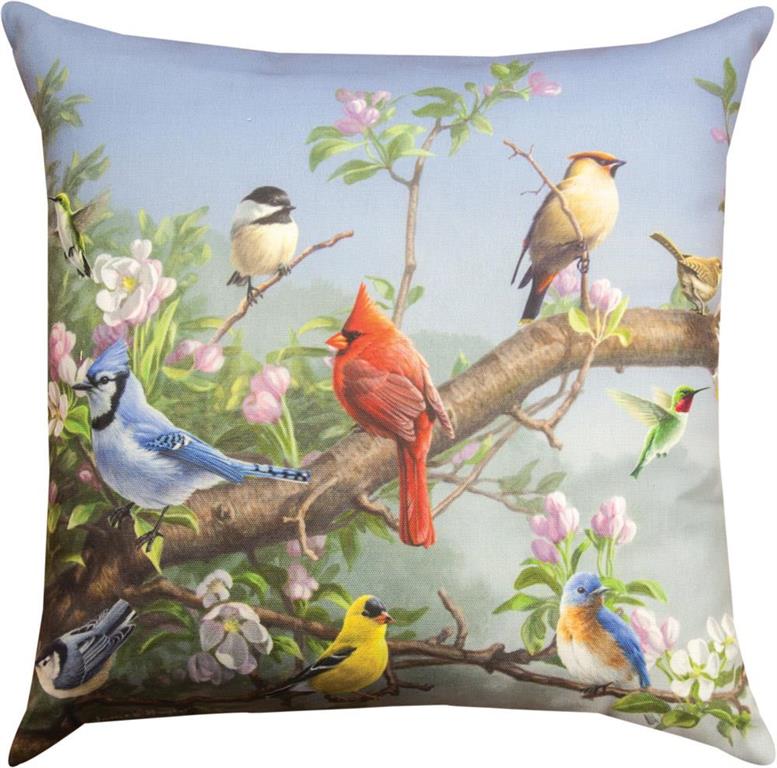Songbirds In Apple Blossoms Indoor-Outdoor Pillow by Hautman©