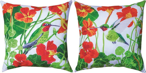 Colibri Et Fleurs Orange Indoor/Outdoor Reversible Pillow by Martha Collins©