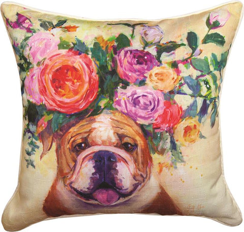 Dogs In Bloom Bulldog Accent Pillow by Geoffrey Allen©