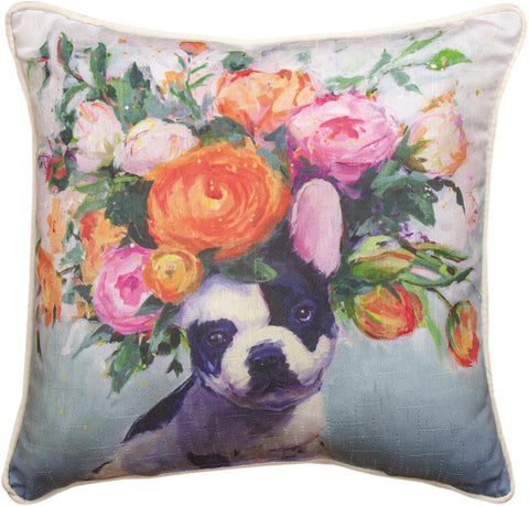 Dogs In Bloom French Bull Accent Pillow by Geoffrey Allen©