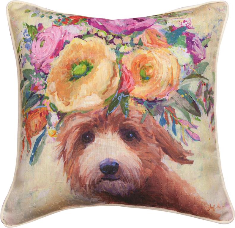 Dogs In Bloom Doodle Accent Pillow by Geoffrey Allen©