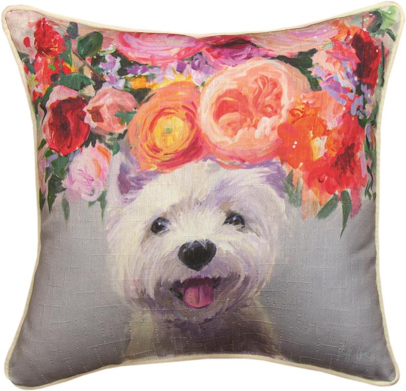 Dogs In Bloom Westie Accent Pillow by Geoffrey Allen©