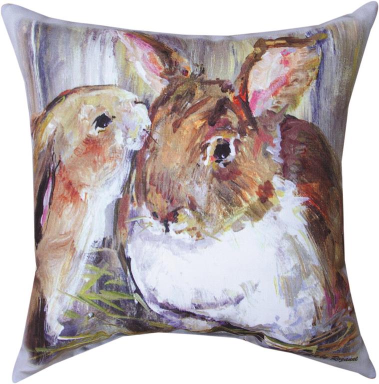 Kissing Bunnies Indoor/Outdoor Pillow by Rozanne Priebe©