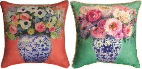 Chinoiserie Green Peach Reversible Indoor Pillow by Geoffrey Allen©
