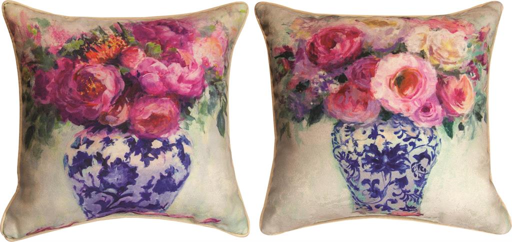 Chinoiserie Pink Roses Reversible Indoor Pillow by Geoffrey Allen©