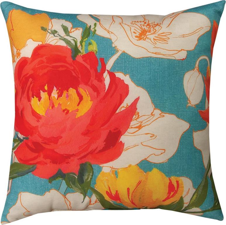 Peony And Poppies Indoor/Outdoor Pillow by Martha Collins©