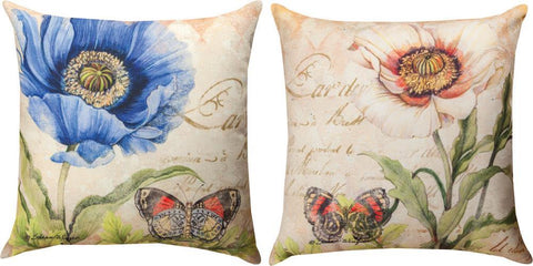 Harlequin Poppy Blue White Indoor-Outdoor Reversible Pillow by Susan Winget©
