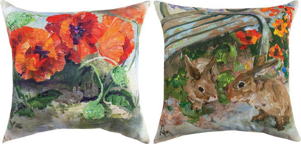 Bunnies Indoor-Outdoor Reversible Pillow by Rozanne Priebe©