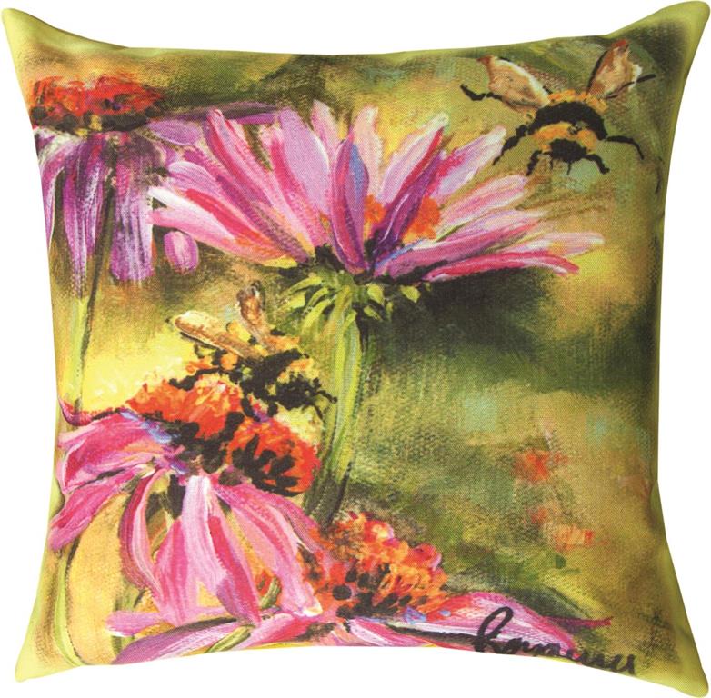 Bee on Cornflower Indoor-Outdoor Pillow by Rozanne Priebe©