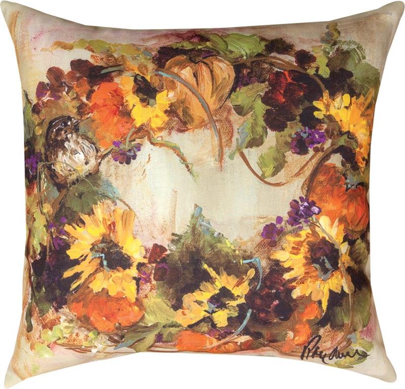 Sunflower Wreath Indoor-Outdoor Pillow by Rozanne Priebe©