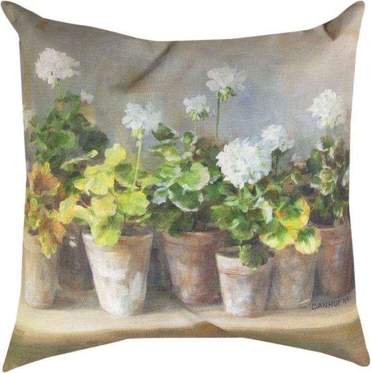 White Geraniums Indoor-Outdoor Pillow by Danhui Nai©