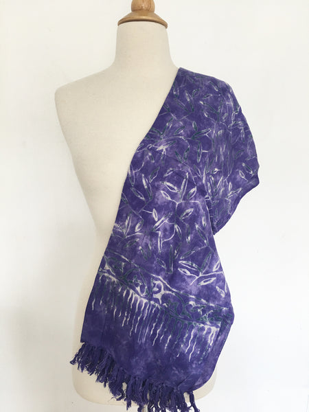 Purple Rayon Batik Sarong with Fringed Ends