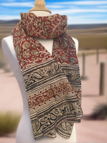 Hand Block Printed Cotton Scarf with Natural Dye, Red – Katharine Watson  Shop