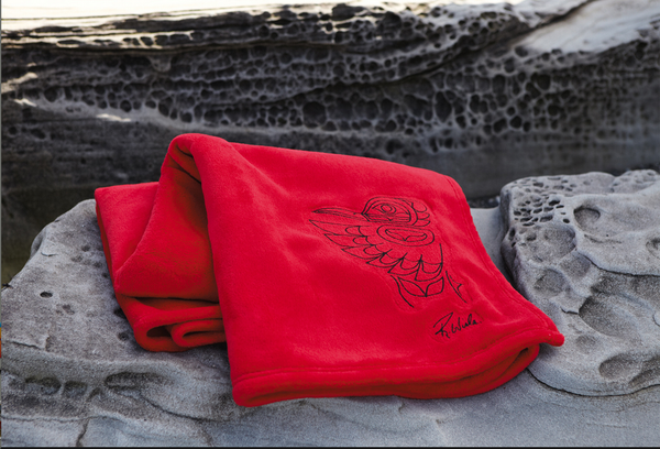 Randy Wisla© "Hummingbird" Embroidered Plush Velura™ Throw - Red