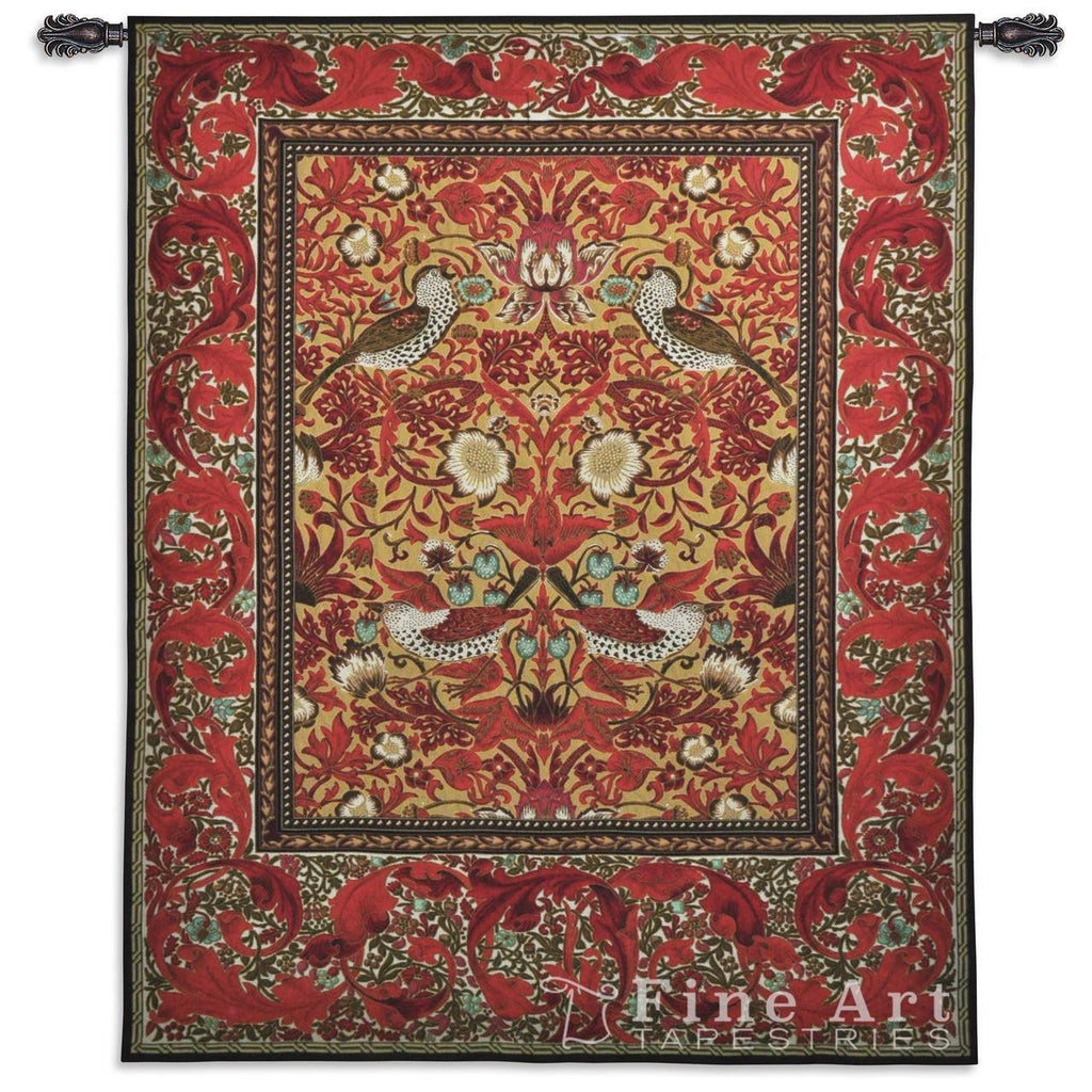 William Morris&copy; Strawberry Thief Red Wall Tapestry - 
