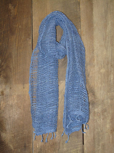 Thai Handwoven Cotton Open Weave Scarf - Coronet Blue - 
