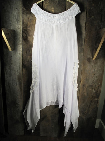 Cotton White Asymmetrical Long Tank Dress - White