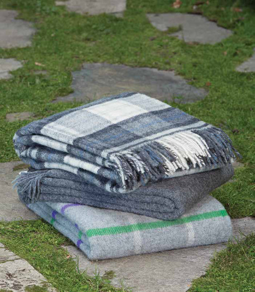 Tweedmill British Made 100% Wool Blanket - Windowpane Purple/Green - Wales