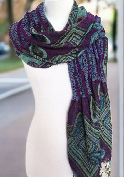 Woven Reversible Ruffled Scarf/Shawl - Violet Sapphire