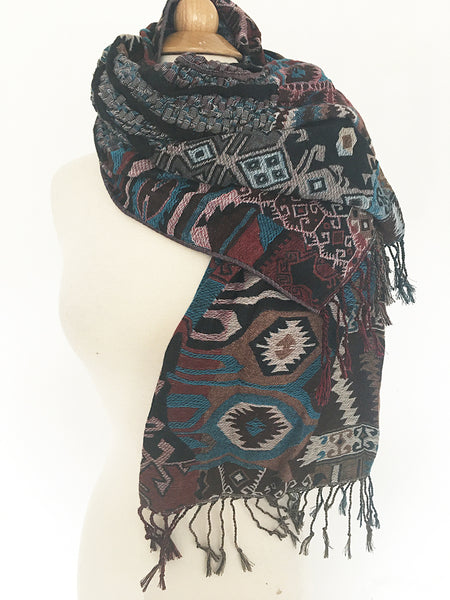 Woven Reversible Ruffled Scarf/Shawl - Native Dance