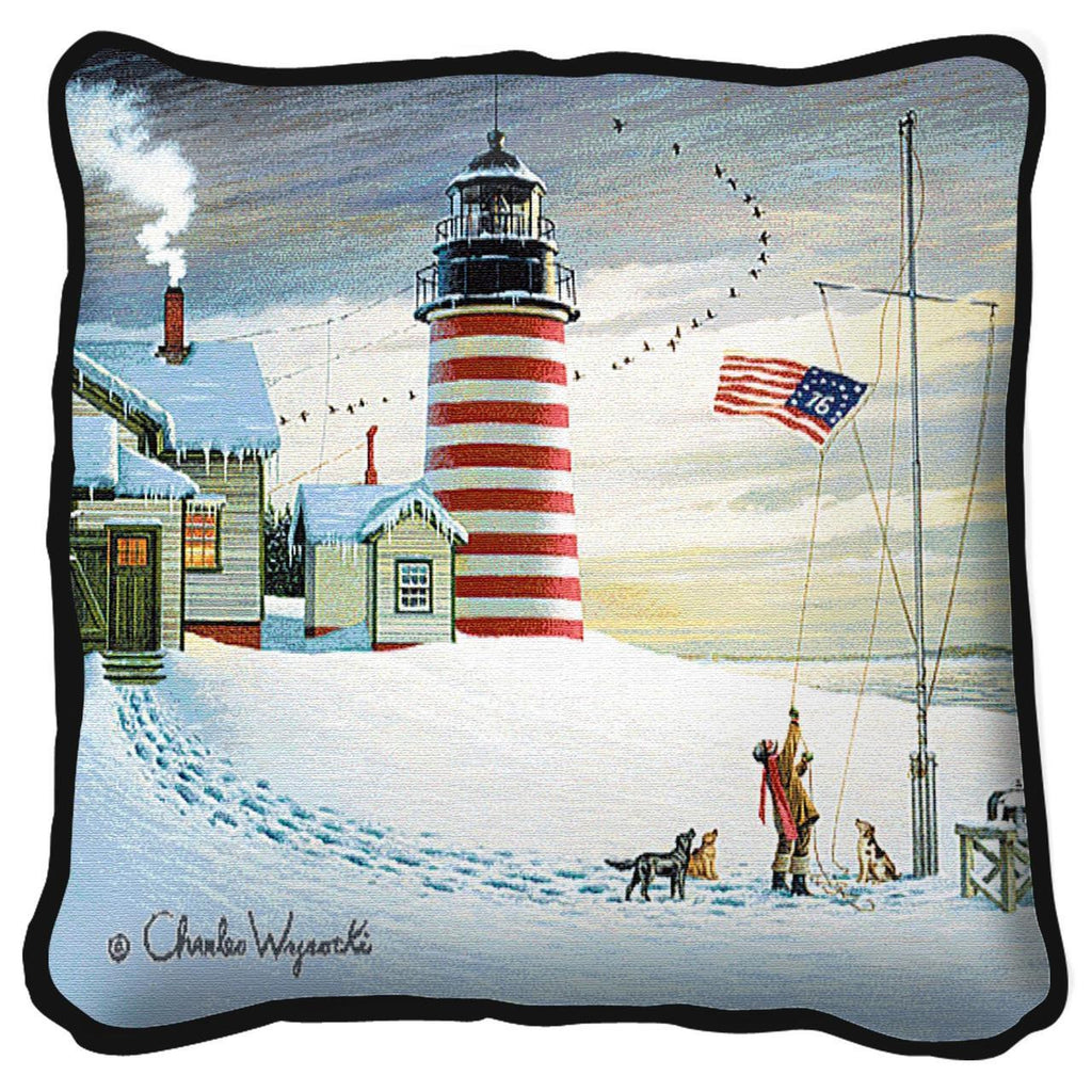 Charles Wysocki© West Quoddy Lighthouse Tapestry Pillow Cover
