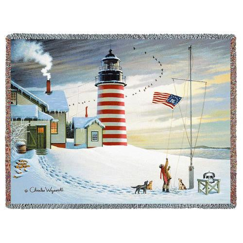 West Quoddy Lighthouse Woven Throw Blanket by Charles Wysocki©