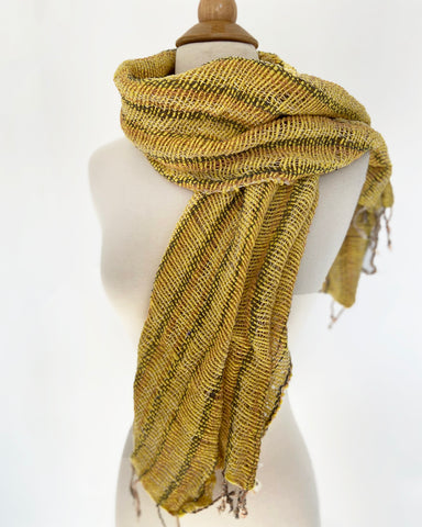 Handwoven Open Weave Cotton Scarf - Multi Yellow-Gray