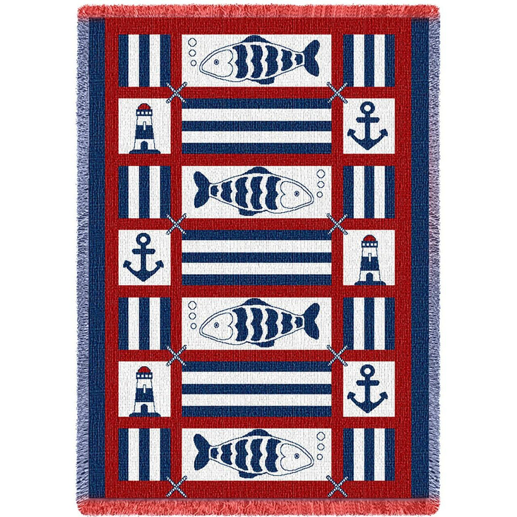 Nautical Fish Woven Cotton Throw Blanket