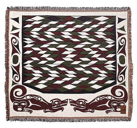 Debra Sparrow© Takaya (Wolf) NW Native Art Tapestry Cotton Throw Blanket