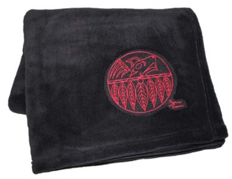 Debra Sparrow© Thunderbird Embroidered on Black Plush Velura™ Throw Blanket