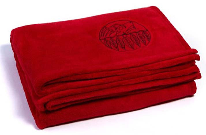 Debra Sparrow© Thunderbird Embroidered on Red Plush Velura™ Throw Blanket - 
