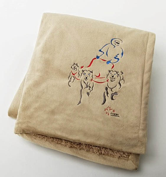 Graham Howard© "Dog Sled" Embroidered Alpaca Throw Blanket - Mocha/Vanilla
