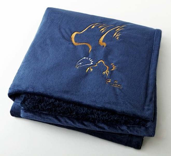 Graham Howard© "Eagle" Embroidered Alpaca Throw - Steel Blue/Vanilla