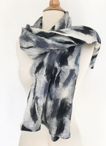 Abstract Paint III Nuno Felted Merino Wool-Sari Silk Scarf|One-of-a-Kind Wearable Art